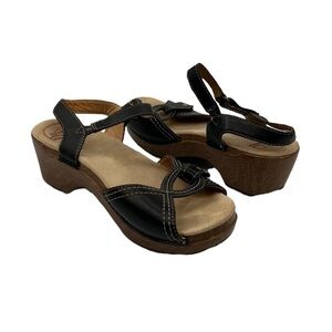 Dansko Black Sara Waxy Ankle Strap Platform Sandals Size 39 Women's